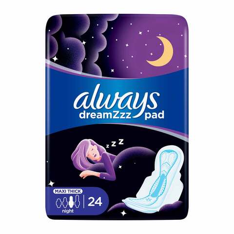 Always Maxi Thick Night Sanitary Pads With Wings White 24 count
